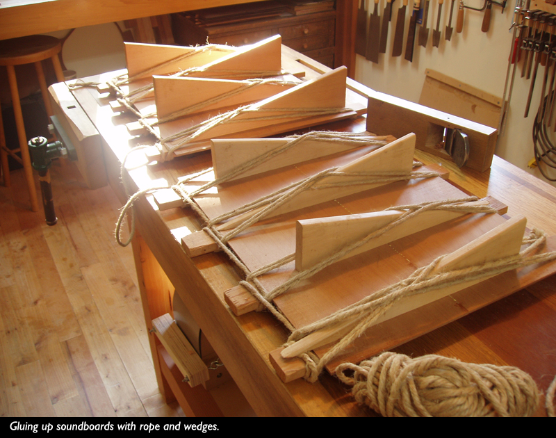 Gluing soundboards at Blackwell Guitars