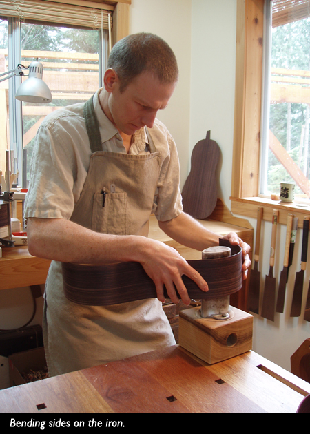 handmade guitars, bending the sides on the iron